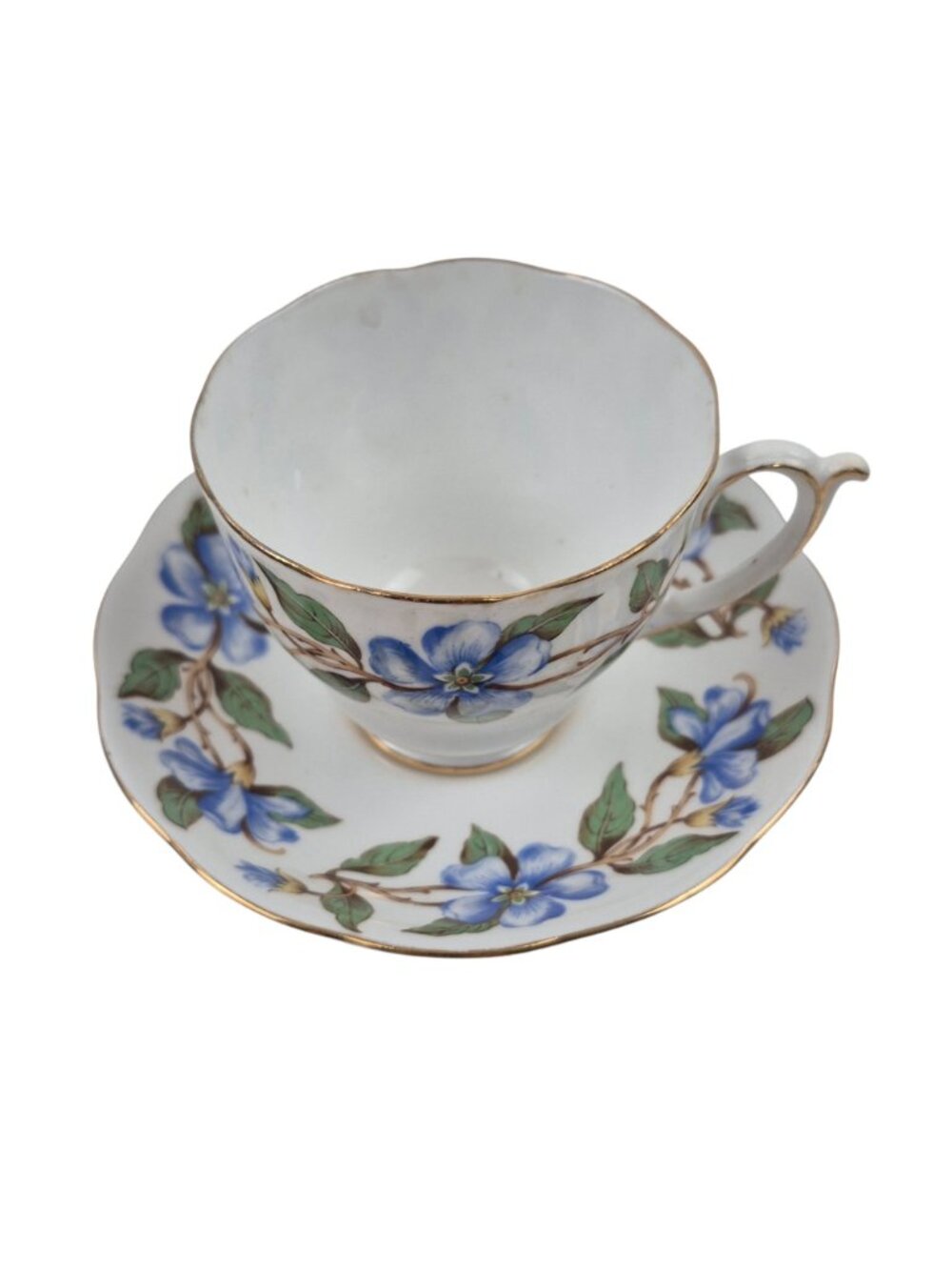 Roslyn Tea Cup Saucer Set Nu Era Periwinkle Blue Floral Bone China England - Picture 2 of 10